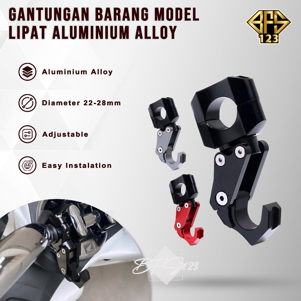 Gantungan Hook Barang Motor Stang PCX Scoopy Model Lipat CNC Alumunium Aloy Cantolan Barang Motor Stang