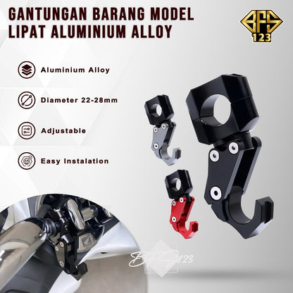 Gantungan Hook Barang Motor Stang PCX Scoopy Model Lipat CNC Alumunium Aloy Cantolan Barang Motor Stang