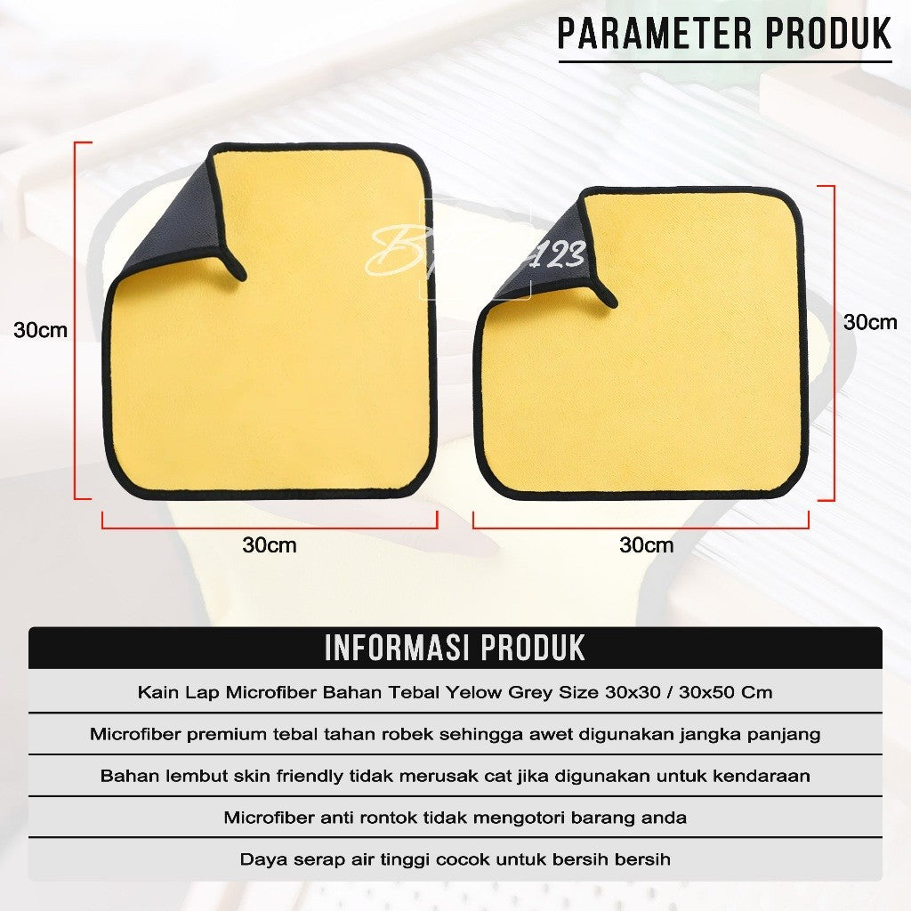Kain Lap Microfiber Serbaguna Bahan Tebal Yelow Grey Size 30x30Cm 30x40Cm