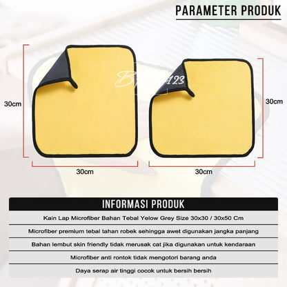 Kain Lap Microfiber Serbaguna Bahan Tebal Yelow Grey Size 30x30Cm 30x40Cm
