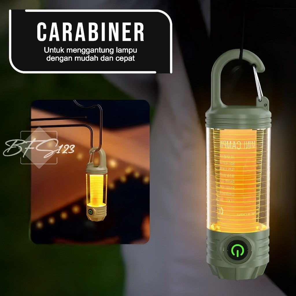 Lampu Lentera Camping LED 2 In 1 6 Mode IPX6 Anti Air Lampu Tenda Senter Baterai Rechargeable 1200 mAh Type-C