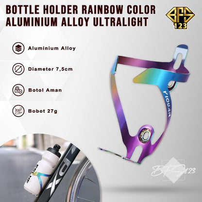 Bottle Cage Aluminium Aloy Rainbow Tempat Botol Minum Motor Sepeda Bottle Holder Bike Bicycle Free 2 Pcs Baut