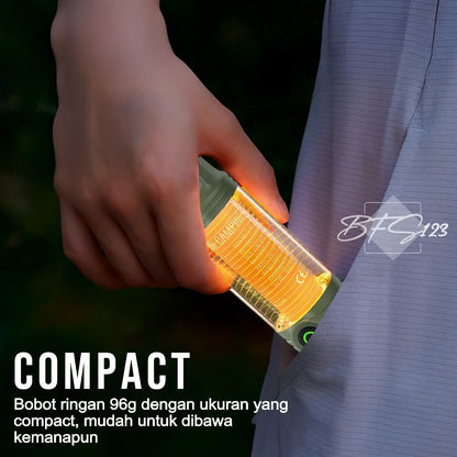 Lampu Lentera Camping LED 2 In 1 6 Mode IPX6 Anti Air Lampu Tenda Senter Baterai Rechargeable 1200 mAh Type-C