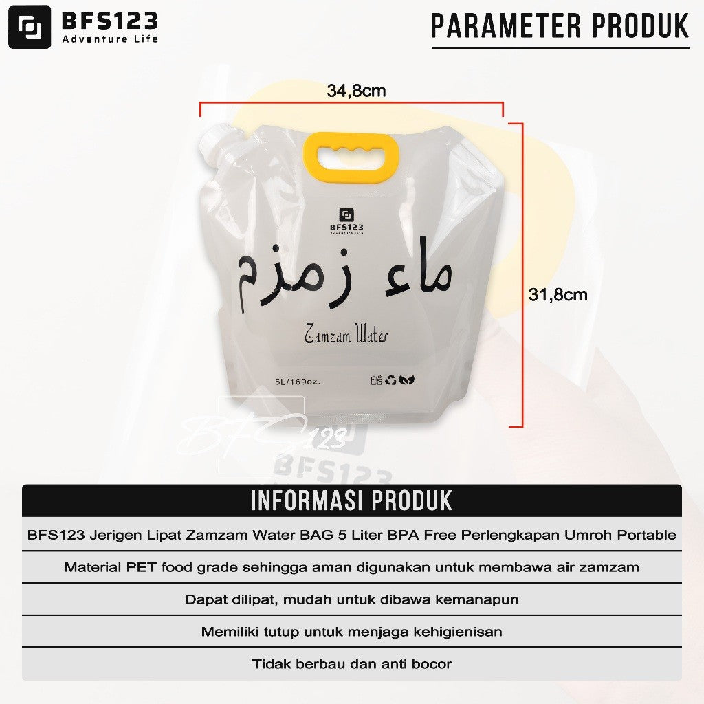 BFS123 Tempat Air Zamzam Lipat Portable 5 Liter BPA Free Perlengkapan Haji Umroh Portable Water BAG