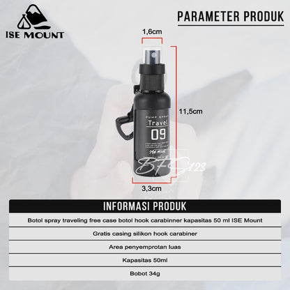 Botol Spray Traveling Free Case Botol Hook Carabinner Kapasitas 50 Ml ISE Mount