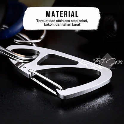 BFS123 Carabiner Stainless Steel Key Chain Clip Plus Ring Bulat Hook Buckle Gantungan Carabiner Multifungsi