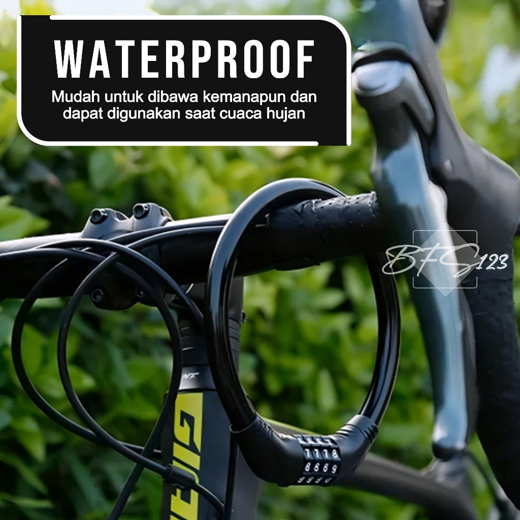 Gembok Sepeda Motor 4 Digit Password Lock 40 Cm Kawat Baja 10 mm Gembok Anti Maling