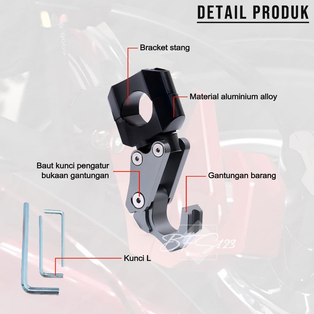 Gantungan Hook Barang Motor Stang PCX Scoopy Model Lipat CNC Alumunium Aloy Cantolan Barang Motor Stang