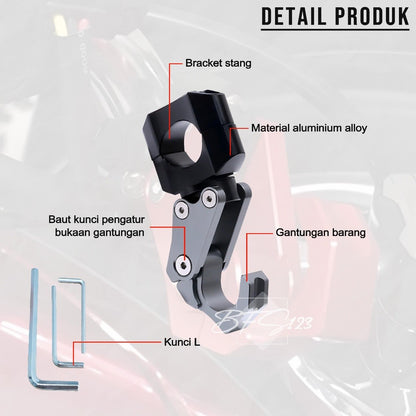 Gantungan Hook Barang Motor Stang PCX Scoopy Model Lipat CNC Alumunium Aloy Cantolan Barang Motor Stang
