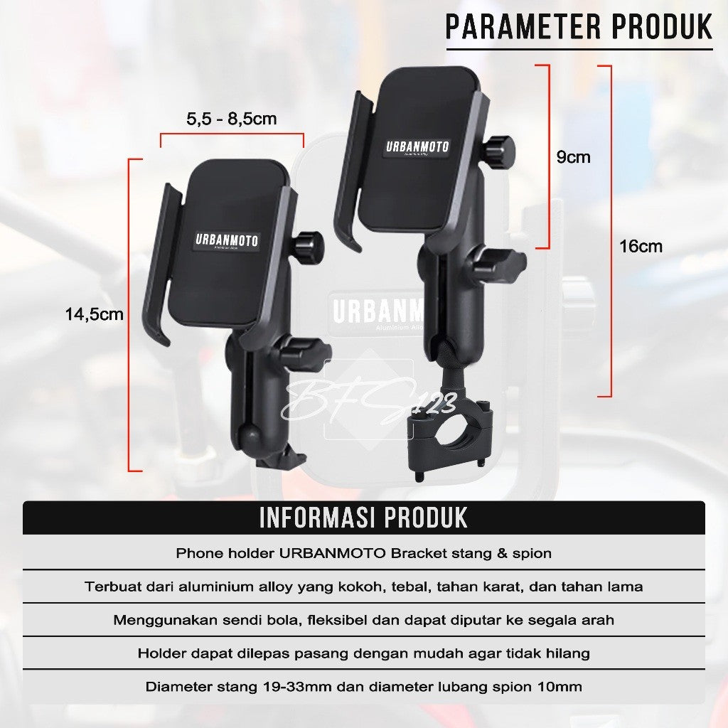 Phone Holder URBANMOTO V3 Holder HP Motor Bracket Spion Stang 360 Rotate Alumunium