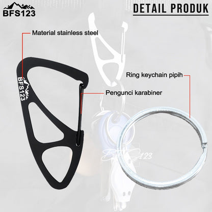 BFS123 Carabiner Stainless Steel Key Chain Clip Plus Ring Bulat Hook Buckle Gantungan Carabiner Multifungsi