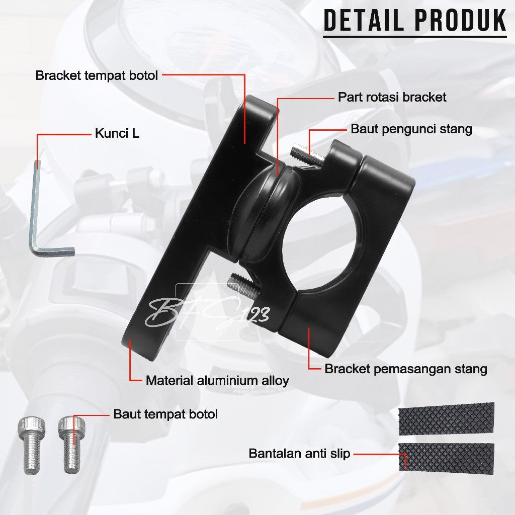 Bracket Tempat Botol Minum Stang 2,2-3,2 cm Only Bracket Aluminium Aloy