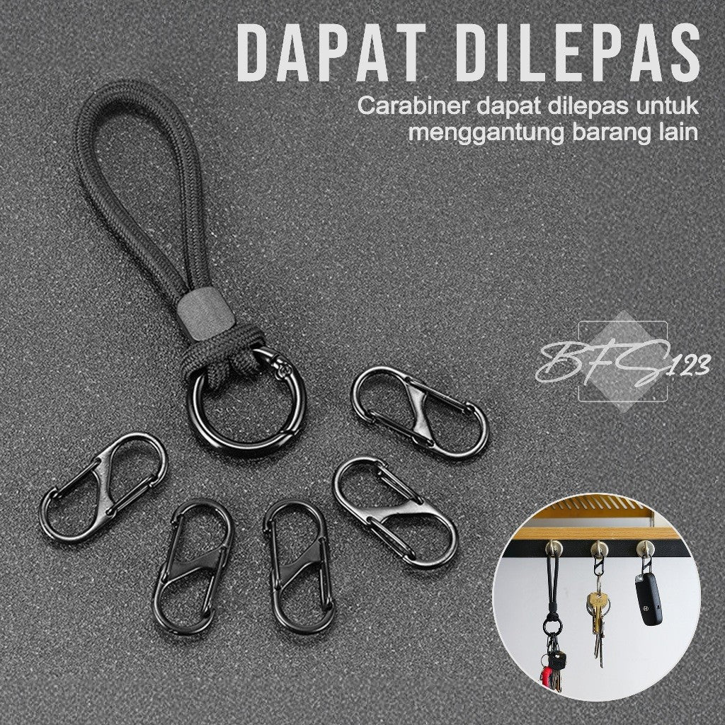 Short Lanyard Keychain Plus 5 Pcs Carabiner Serbaguna Camping Hiking
