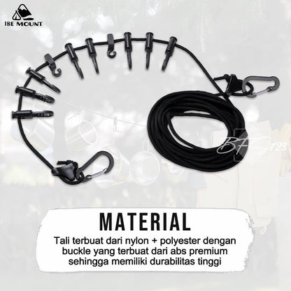 ISE MOUNT Carabiner Tali Gantungan Jemur Tenda Kait Hook Campervan 5 Meter Plus Storage BAG