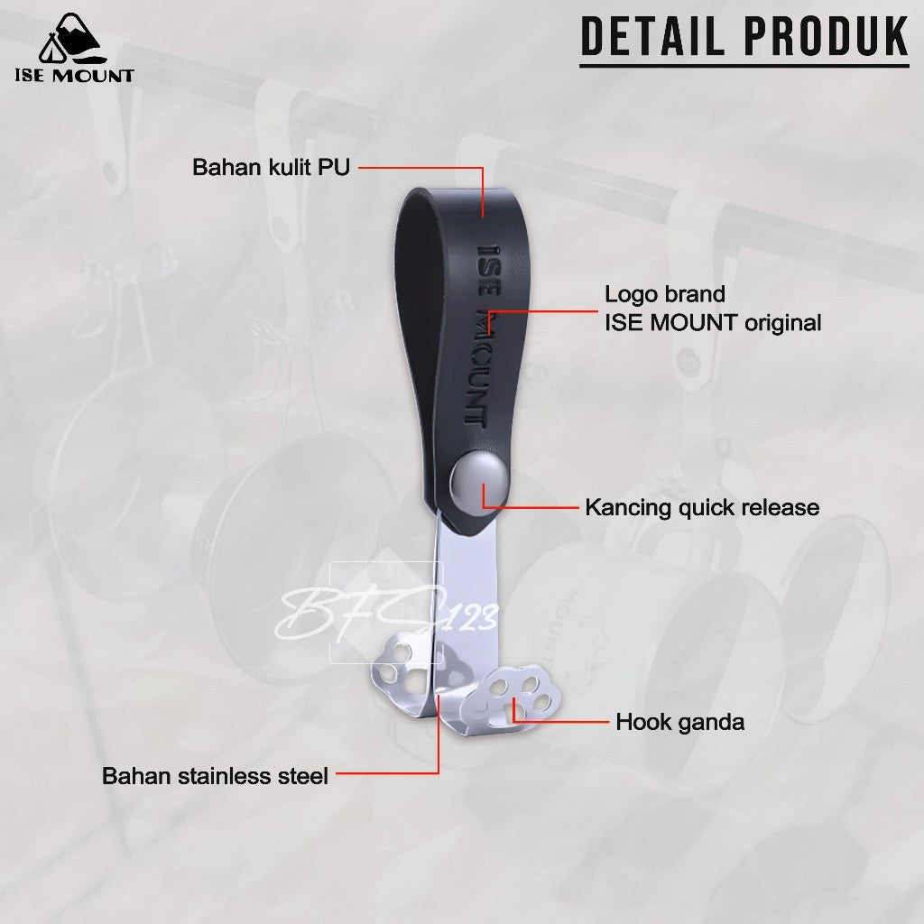 ISE MOUNT Gantungan Barang Camping Double Hook Kulit PU Model Clip Kancing Stainless Campervan Outdoor