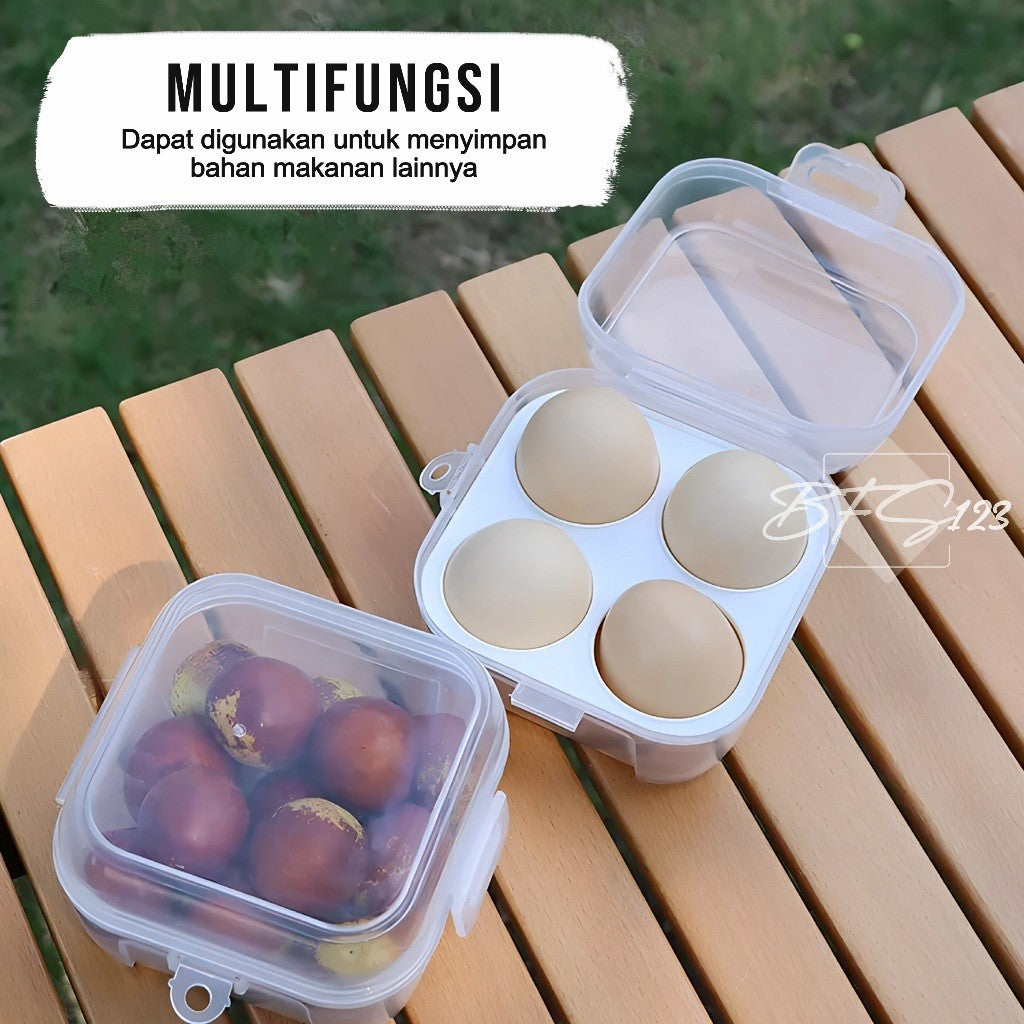 Tempat Telur Camping Isi 4 Pcs Grid Kotak Penyimpanan Telur Transparan