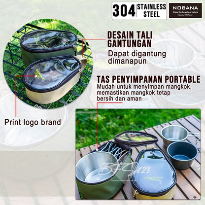Mangkuk Gantung Camping Set 4 Pcs Stainless 304 Bowl Cup Portable Plus Storage BAG Camping Outdoor NOBANA