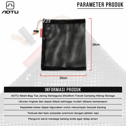 AOTU Mesh Bag Tas Jaring Serbaguna 20x29cm Travel Camping Hiking Storage