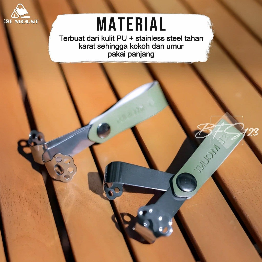 ISE MOUNT Gantungan Barang Camping Double Hook Kulit PU Model Clip Kancing Stainless Campervan Outdoor