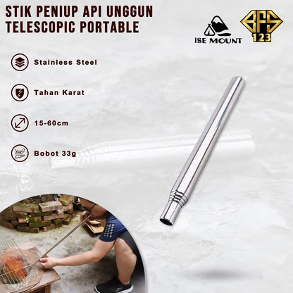 ISE MOUNT Stik Peniup Api Unggun Alat Peniup Api Stainless Telescopic Portable 60 Cm