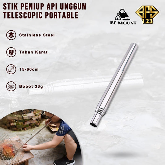 ISE MOUNT Stik Peniup Api Unggun Alat Peniup Api Stainless Telescopic Portable 60 Cm