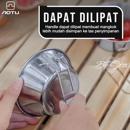 AOTU Mangkok Camping 500 ml Stainless 304 Gagang Lipat Plus Storage BAG Bowl Cup Portable Camping Outdoor