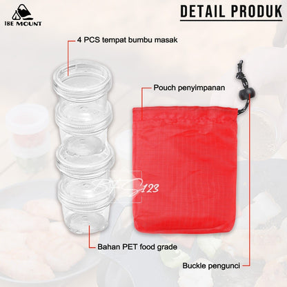 4 Pcs Set Tempat Bumbu Camping ISE MOUNT Seasoning Box Kotak Bumbu Campervan Plus Storage Pouch