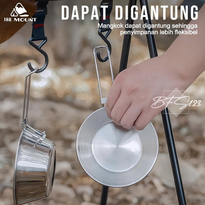 ISE Mount Mangkok Camping Stainless 304 Set 3 Pcs Gagang Lipat Storage BAG Kapasitas 300 ml Camping Outdoor