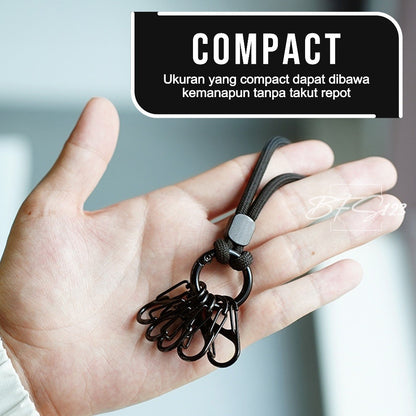 Short Lanyard Keychain Plus 5 Pcs Carabiner Serbaguna Camping Hiking