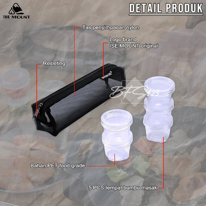 ISE MOUNT Set 5 Pcs Tempat Bumbu Camping Seasoning Box Campervan Plus Storage BAG