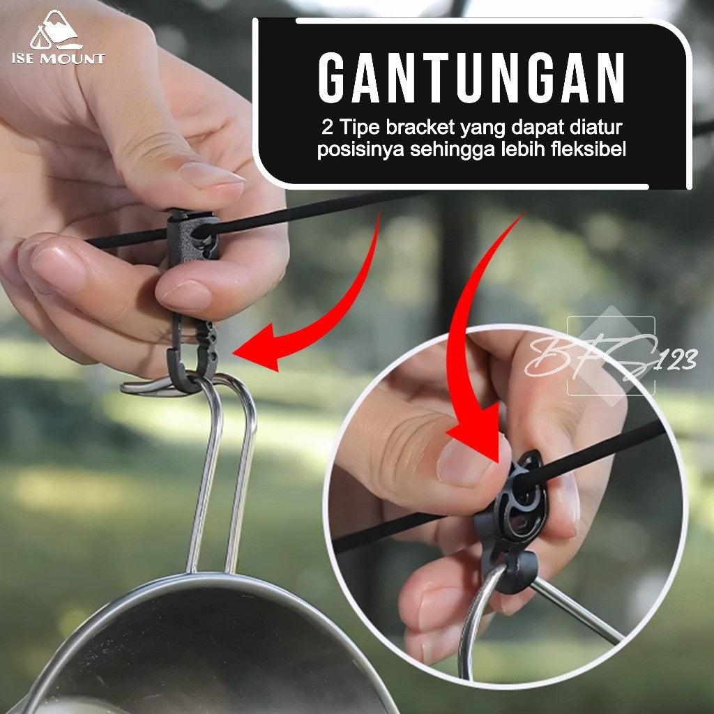 ISE MOUNT Carabiner Tali Gantungan Jemur Tenda Kait Hook Campervan 5 Meter Plus Storage BAG