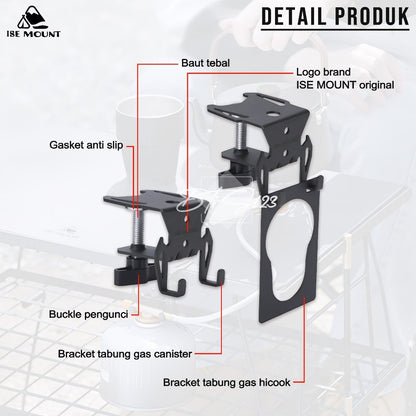 ISE MOUNT Bracket Gantung Gas Kaleng Canister Hicook Outdoor Clamp Meja Kuat Anti Slip Camping Outdoor