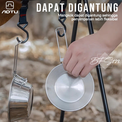AOTU Mangkok Camping 500 ml Stainless 304 Gagang Lipat Plus Storage BAG Bowl Cup Portable Camping Outdoor