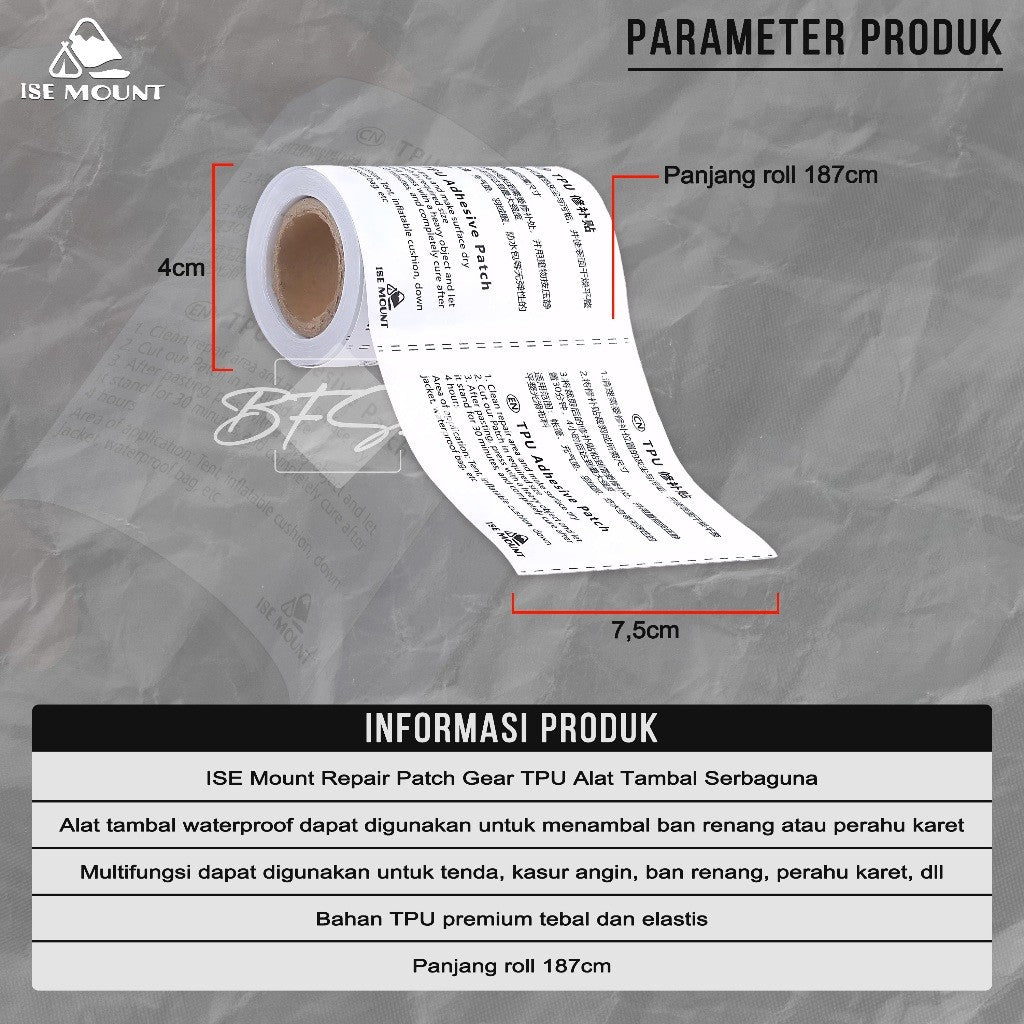 ISE Mount Repair Patch Gear TPU Alat Tambal Tenda Kasur Angin Ban Renang Matras Angin Serbaguna 7,5 x 187 cm