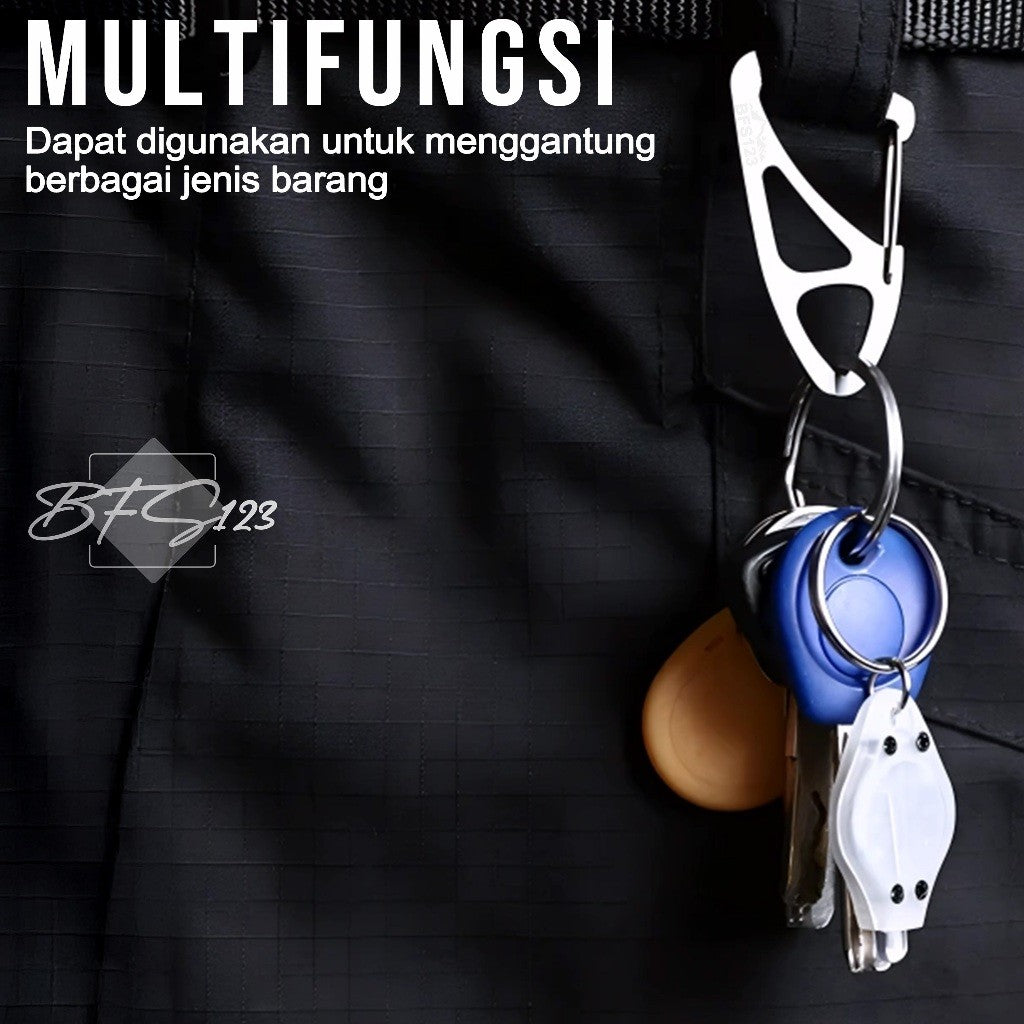 BFS123 Carabiner Stainless Steel Key Chain Clip Plus Ring Bulat Hook Buckle Gantungan Carabiner Multifungsi