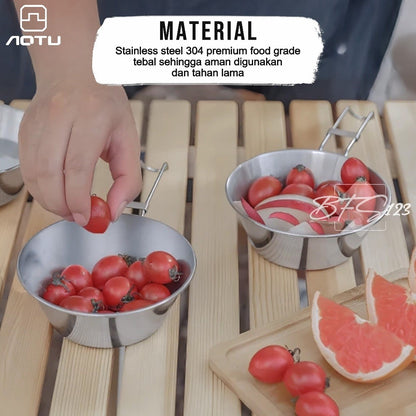 AOTU Mangkok Camping 500 ml Stainless 304 Gagang Lipat Plus Storage BAG Bowl Cup Portable Camping Outdoor