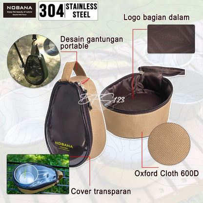 Mangkuk Gantung Camping Set 4 Pcs Stainless 304 Bowl Cup Portable Plus Storage BAG Camping Outdoor NOBANA