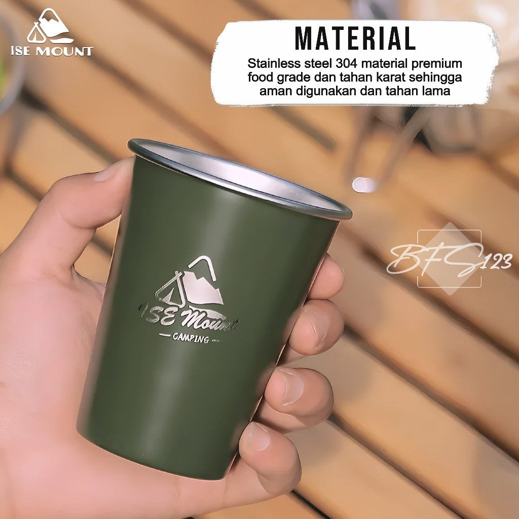 ISE Mount Set 5 Pcs Gelas Camping  Stainless 350ml Plus Storage Camping Outdoor Stainless 304
