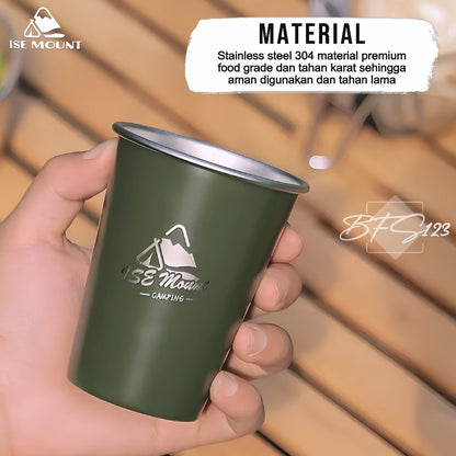 ISE Mount Set 5 Pcs Gelas Camping  Stainless 350ml Plus Storage Camping Outdoor Stainless 304