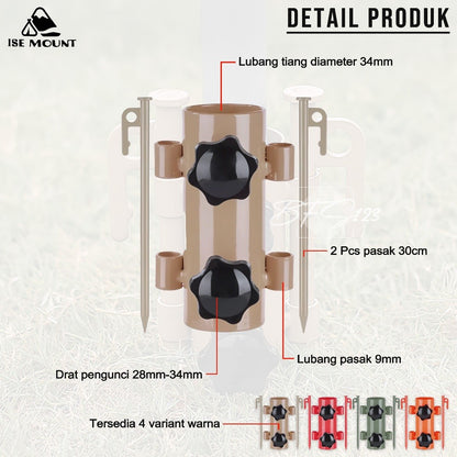 ISE Mount Pole Holder Tiang Fly Sheet Plus 2 Pcs Pasak Kanopi Tenda Stand Holder Tiang Tenda Camping 30 cm