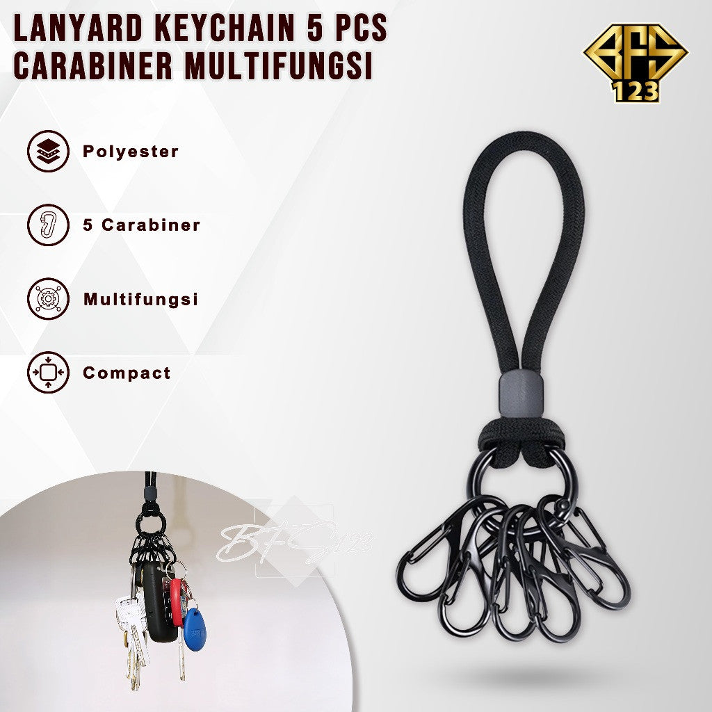 Short Lanyard Keychain Plus 5 Pcs Carabiner Serbaguna Camping Hiking