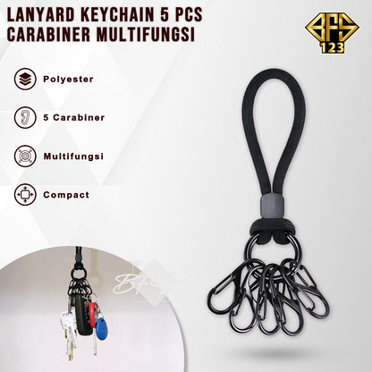 Short Lanyard Keychain Plus 5 Pcs Carabiner Serbaguna Camping Hiking