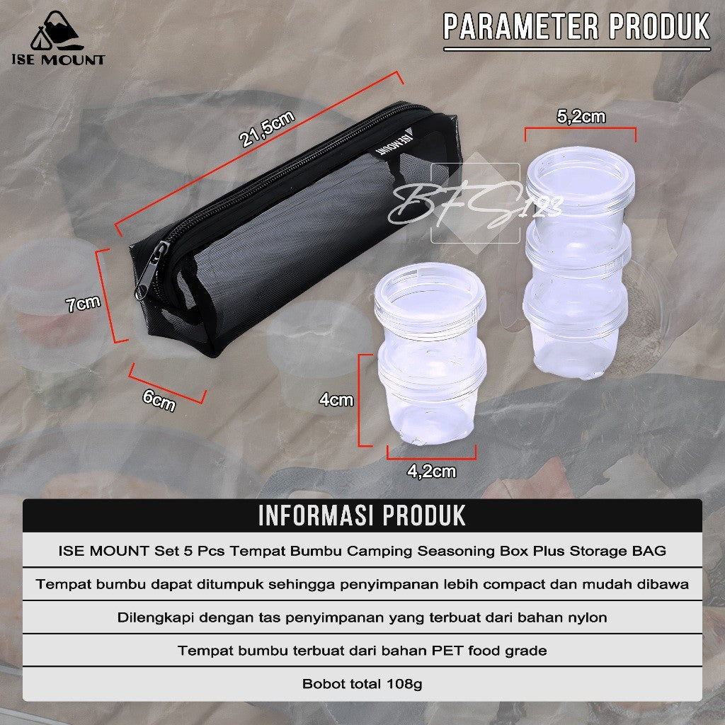ISE MOUNT Set 5 Pcs Tempat Bumbu Camping Seasoning Box Campervan Plus Storage BAG