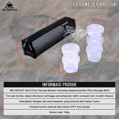 ISE MOUNT Set 5 Pcs Tempat Bumbu Camping Seasoning Box Campervan Plus Storage BAG