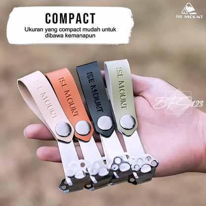ISE MOUNT Gantungan Barang Camping Double Hook Kulit PU Model Clip Kancing Stainless Campervan Outdoor