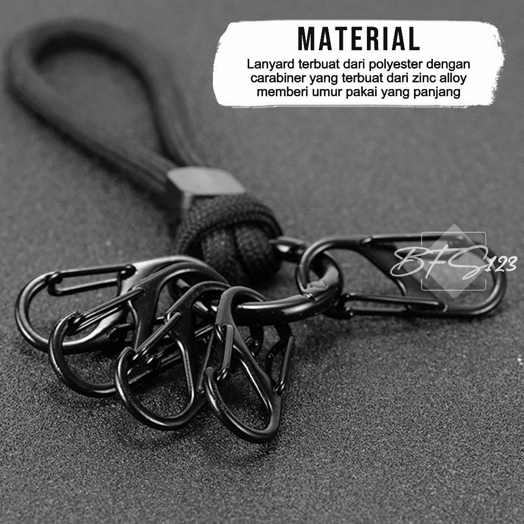 Short Lanyard Keychain Plus 5 Pcs Carabiner Serbaguna Camping Hiking