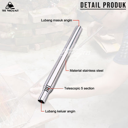 ISE MOUNT Stik Peniup Api Unggun Alat Peniup Api Stainless Telescopic Portable 60 Cm