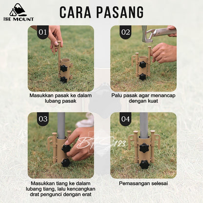 ISE Mount Pole Holder Tiang Fly Sheet Plus 2 Pcs Pasak Kanopi Tenda Stand Holder Tiang Tenda Camping 30 cm