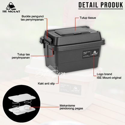 ISE MOUNT Tempat Tissue + Box Organizer Outdoor 1.1L Kotak Storage Serbaguna Camping Outdoor