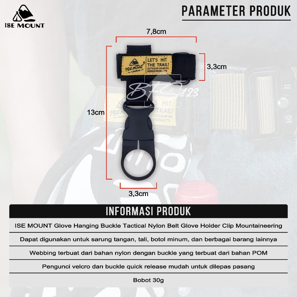 ISE MOUNT Glove Hanging Buckle Pengait Botol Nylon Belt Glove Holder Clip Hiking Outdoor